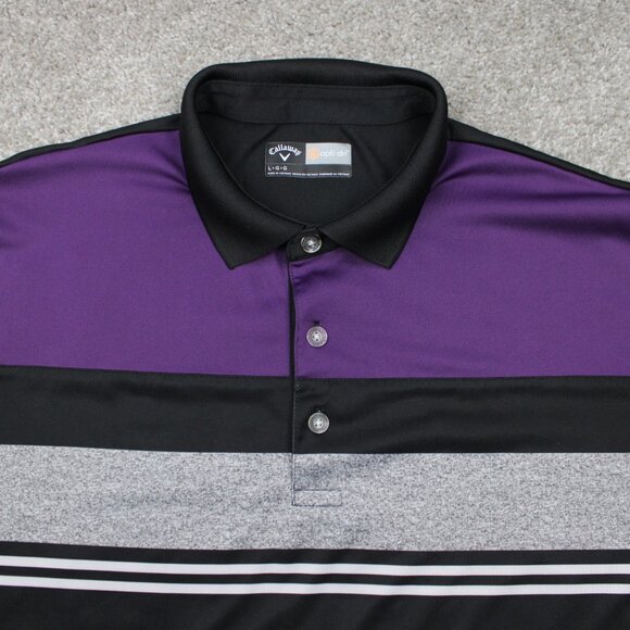 Callaway Opti-Dri Polo Shirt Mens Large Black/Purple Golf Polyester S/S Pullover - Picture 5 of 12